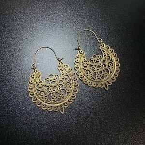 Bohemian Drop Earrings, Gold Tone, Detailed Earring, Fashion Jewelry